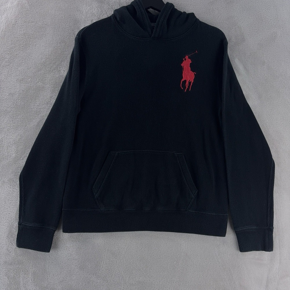 Polo Ralph Lauren Big Pony Logo Hoodie Boys Size Large Black‎ Pullover